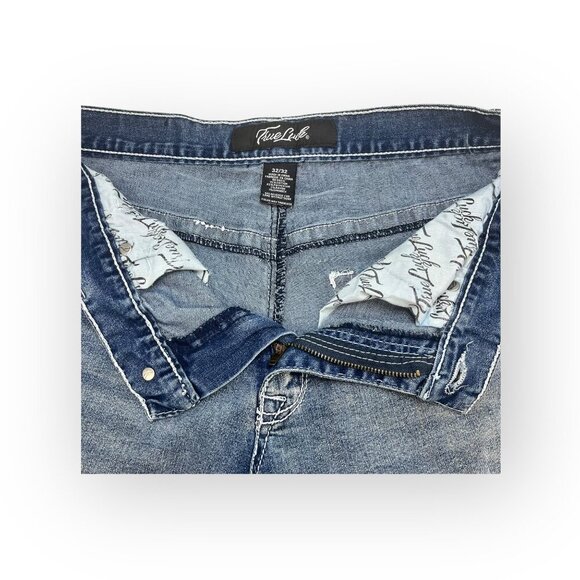 TRUE LUCK Men's Jeans Size 32 x 32  Bootcut Medium to Light Wash FLAWS - Picture 2 of 11